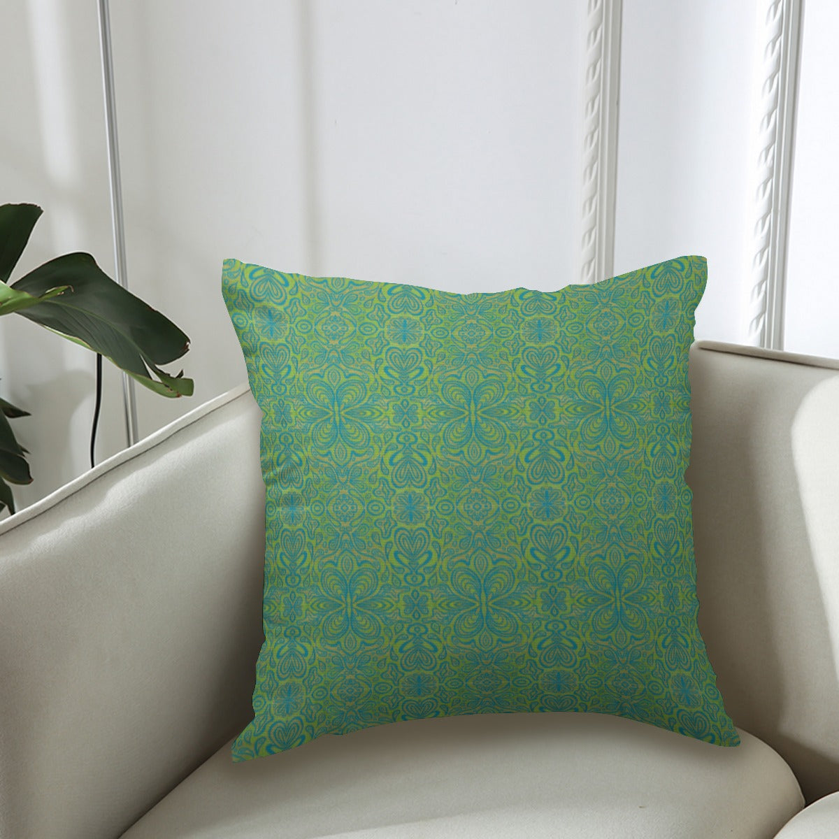 Couch Pillowcase - Green and gold Paisley