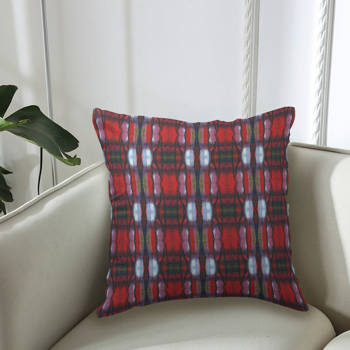 Couch Pillowcase - Tartan red and white